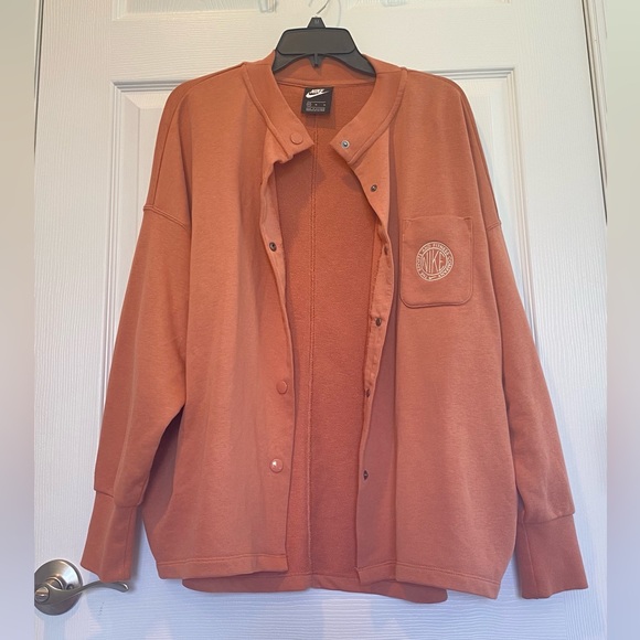 Nike Sweaters - Nike Women’s Blush Orange Pearl Femme French Terry Cardigan Size Medium
